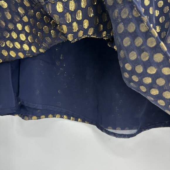 3/$25 French Connection Silk Tunic Mini Dress 10 Metallic Polka Dots Navy Blue - Picture 7 of 11